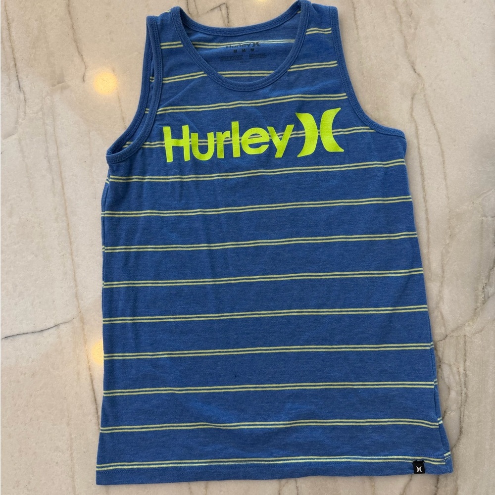 Hurley Kids Blue Tank Top with Neon Green Stripes